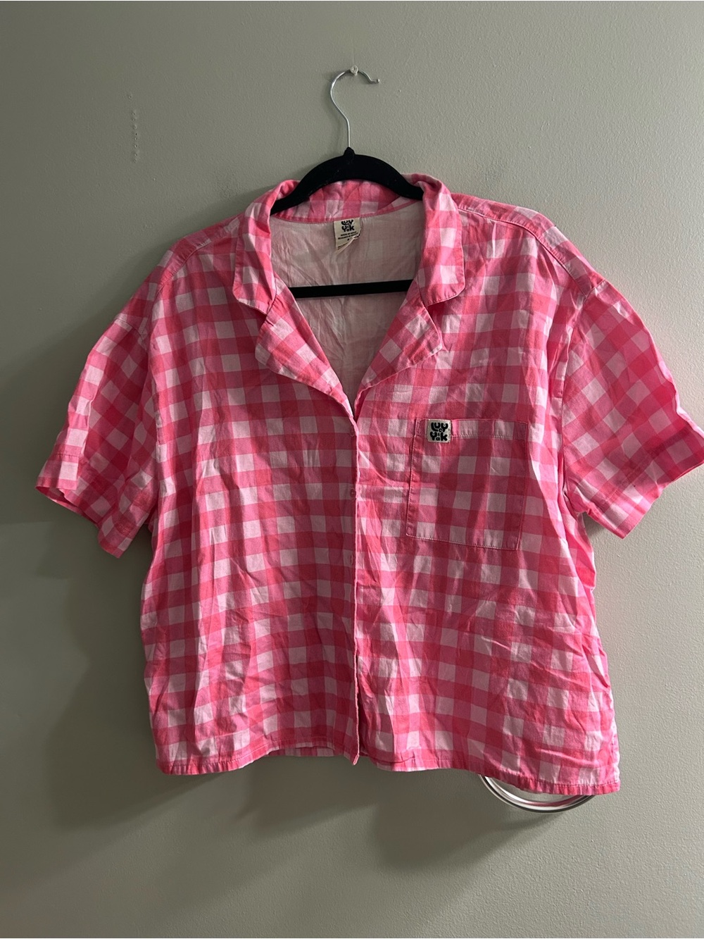 Lucy and Yak pink gingham check button-up shirt oversized